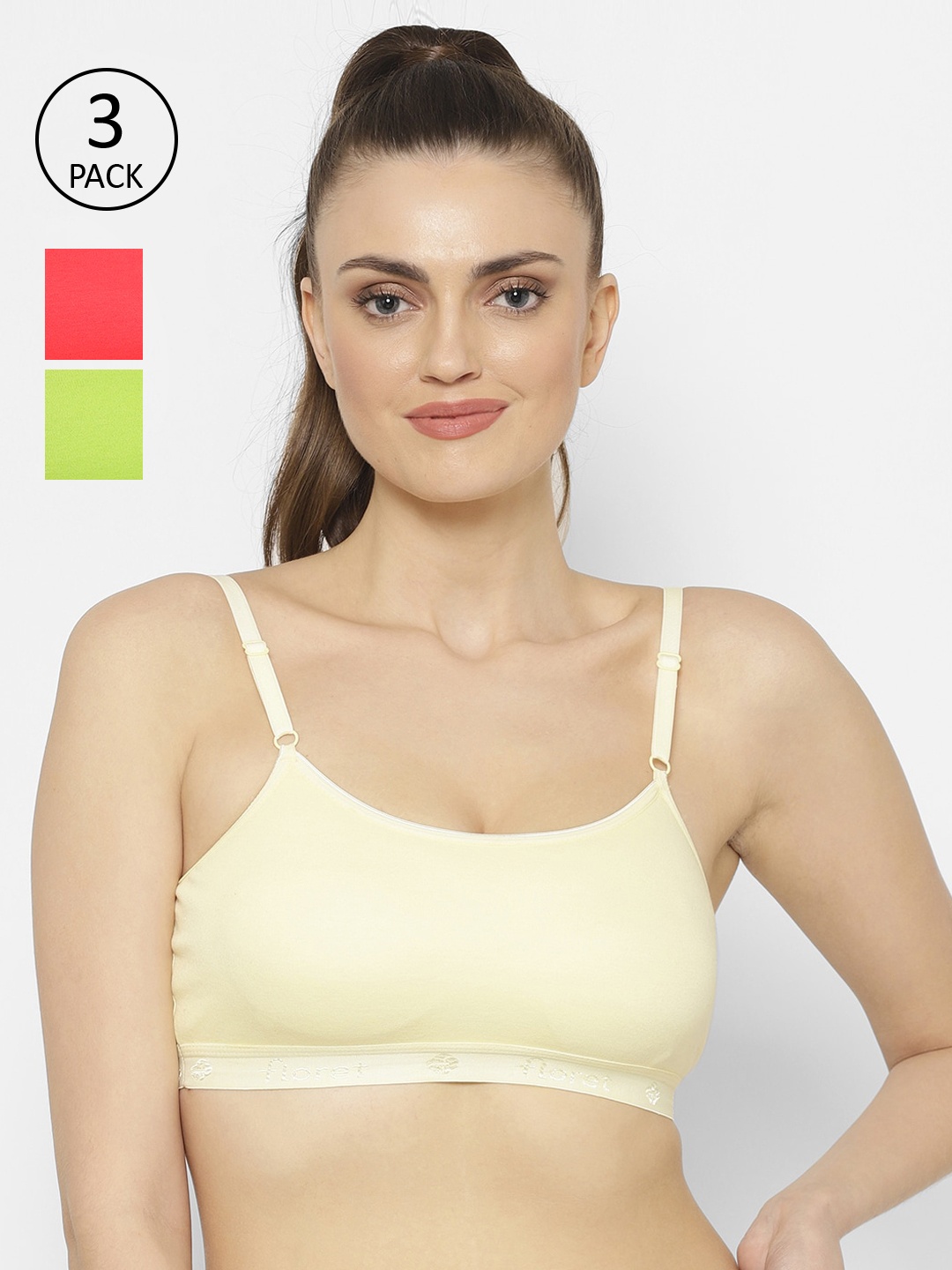 

Floret Coral & Yellow Solid Set of 3 Workout Bra 1492_Tomato-Lemon-Lime Green