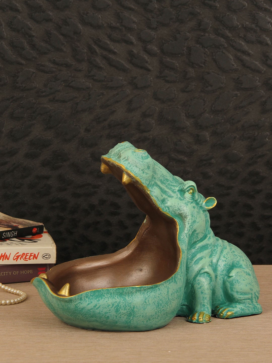 

TIED RIBBONS Green & Brown Decorative Hippo Showpiece Figurine