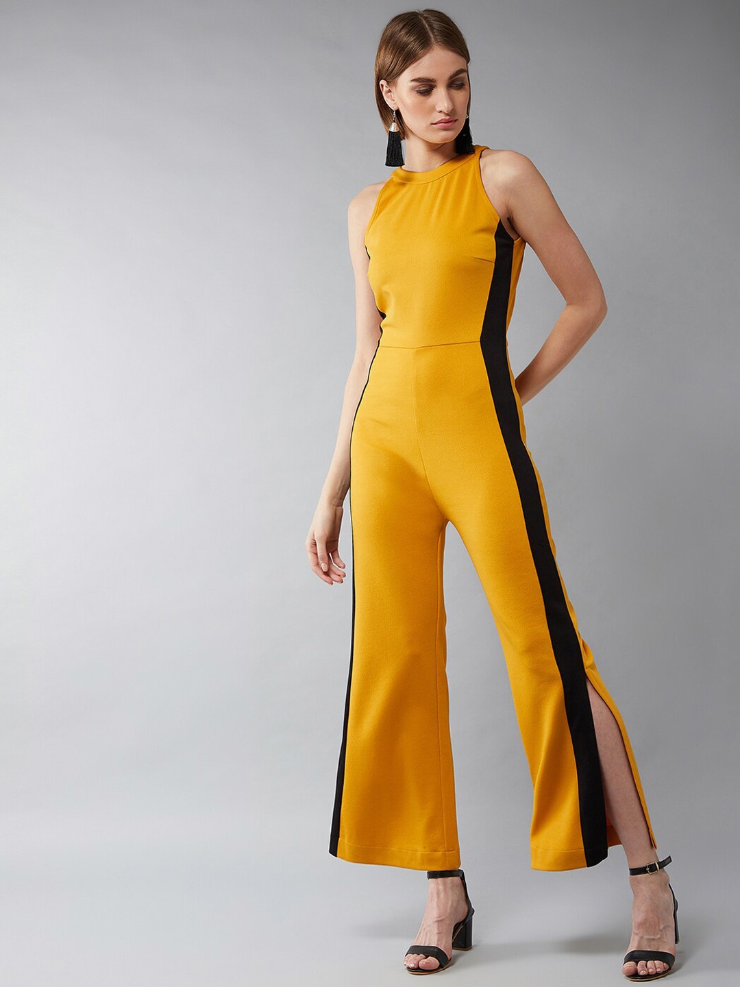 

DOLCE CRUDO Women Yellow & Black Solid Basic Jumpsuit