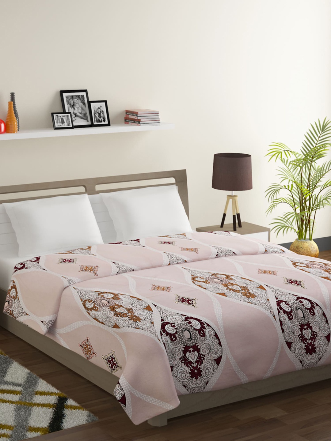 

SWAYAM Pink & White Ethnic Motifs Mild Winter 150 GSM Double Bed Comforter