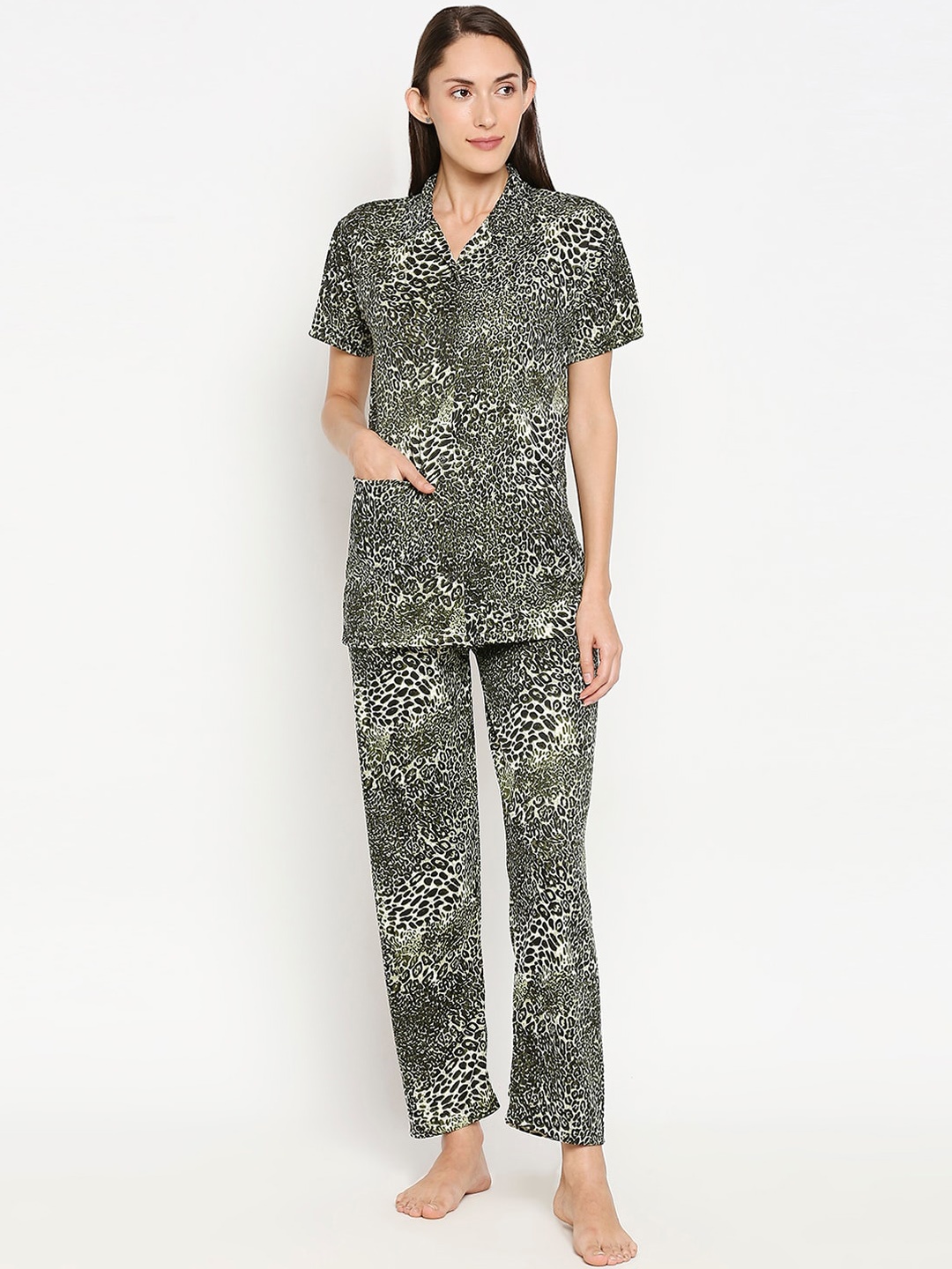 

Pretty Awesome Women Green & Black Printed Night Suit