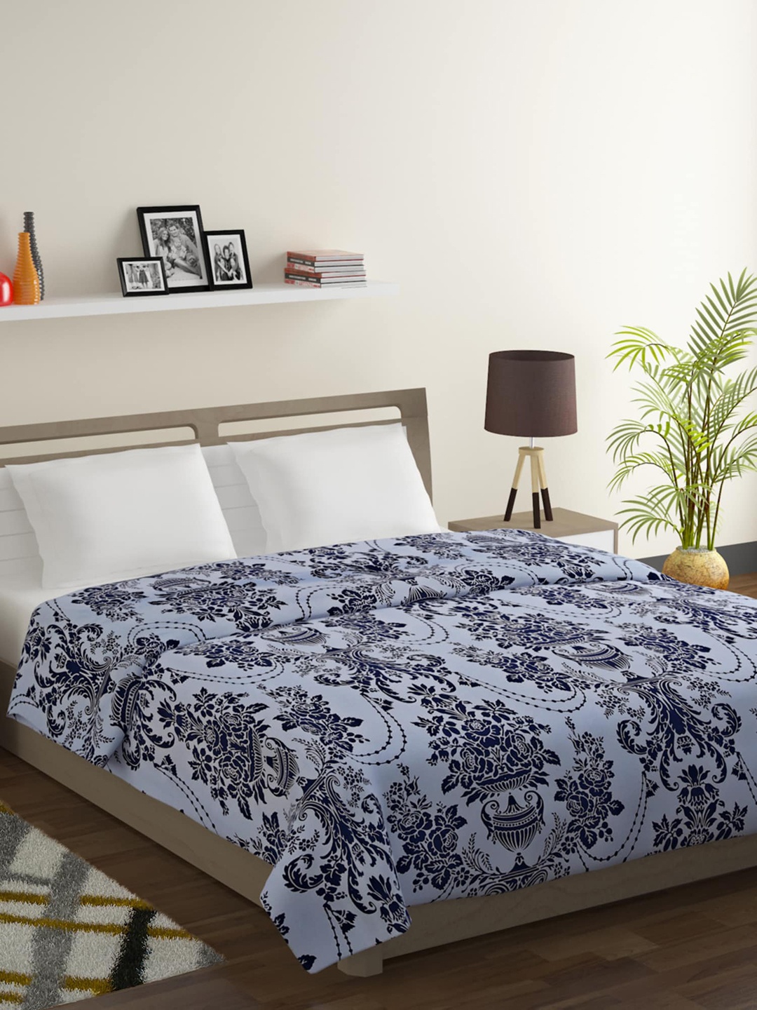 SWAYAM Blue Ethnic Motifs Mild Winter 150 GSM Double Bed Comforter