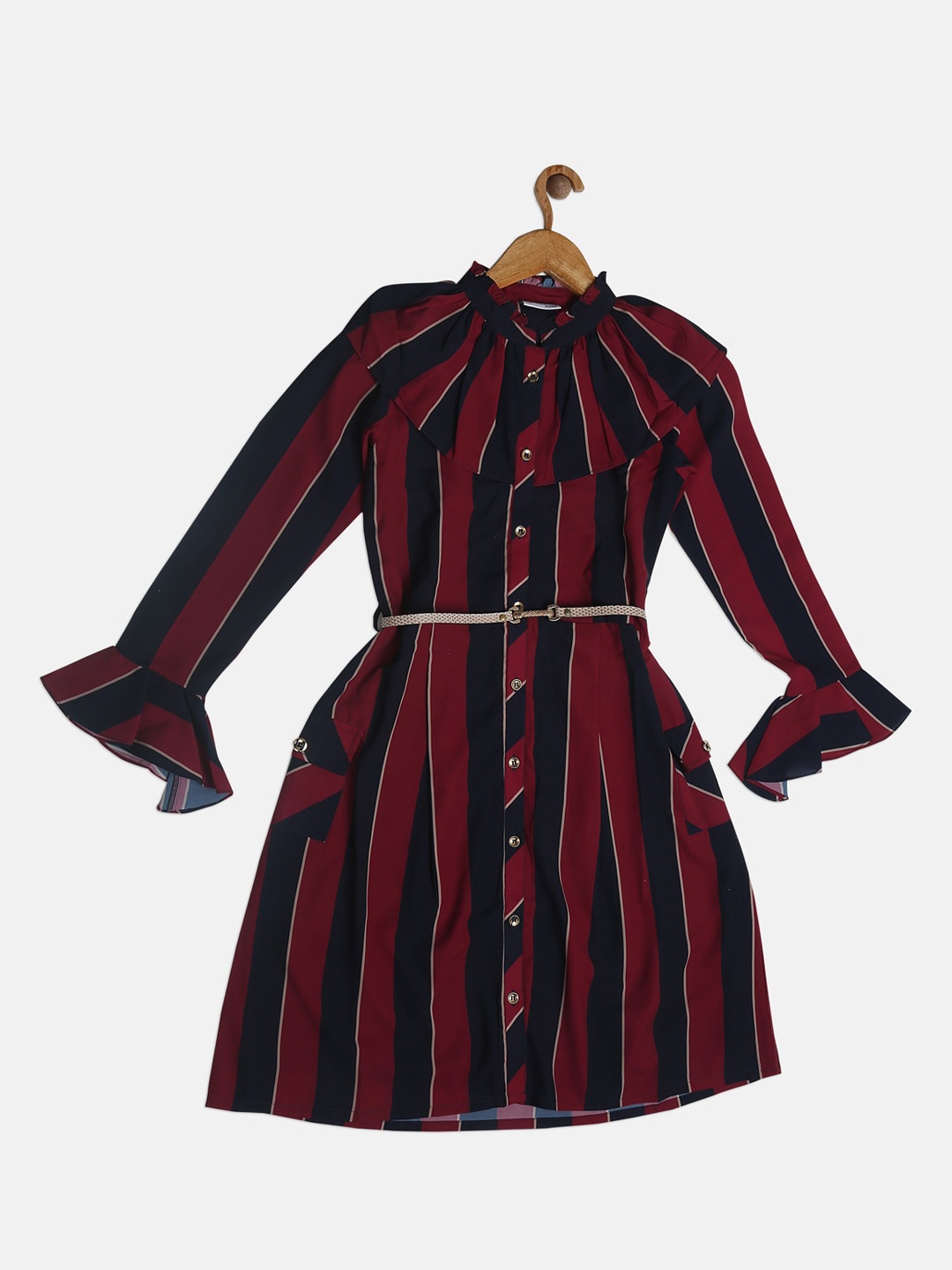 

Peppermint Girls Maroon & Black Striped Shirt Dress