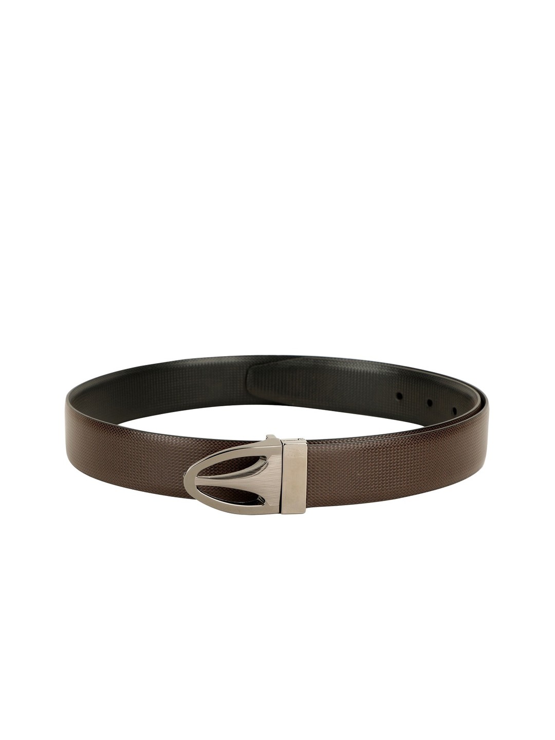 

ZEVORA Men Brown & Black Textured Reversible Belt