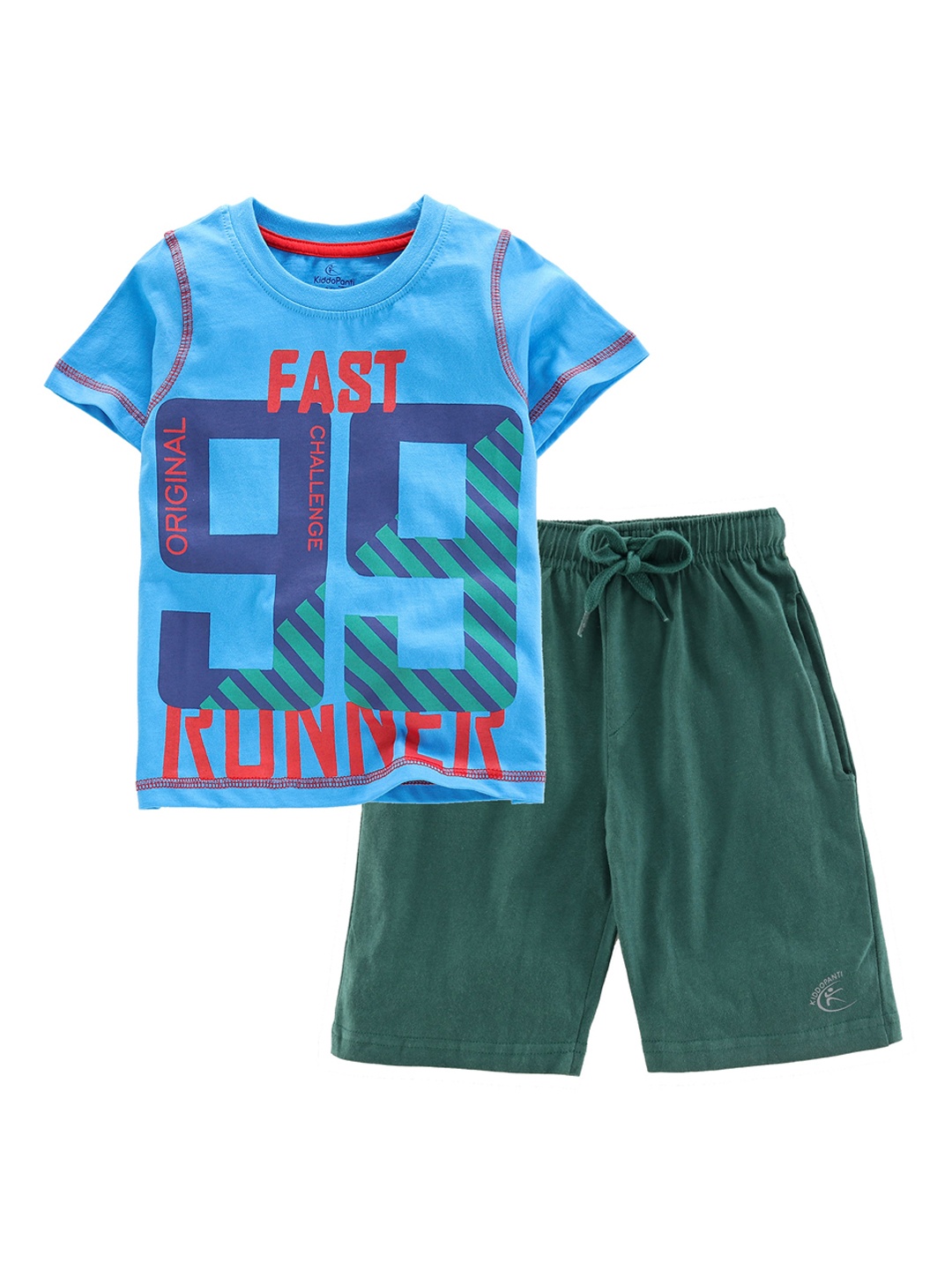 

KiddoPanti Boys Blue & Green Printed T-shirt with Shorts