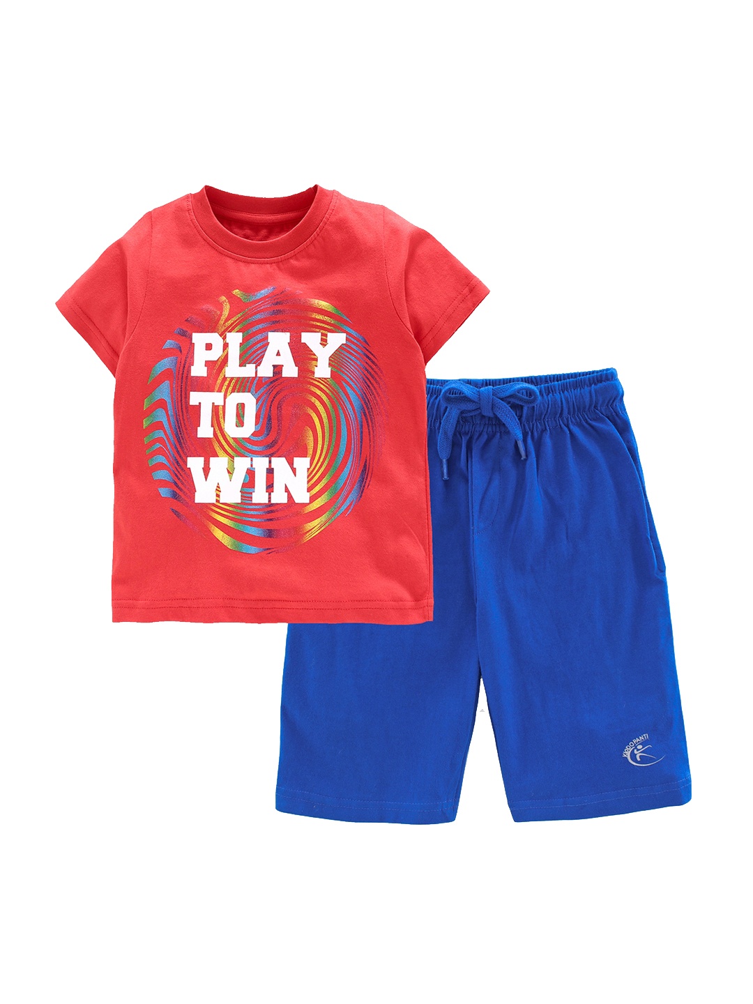 

KiddoPanti Boys Red & Blue Printed T-shirt with Shorts