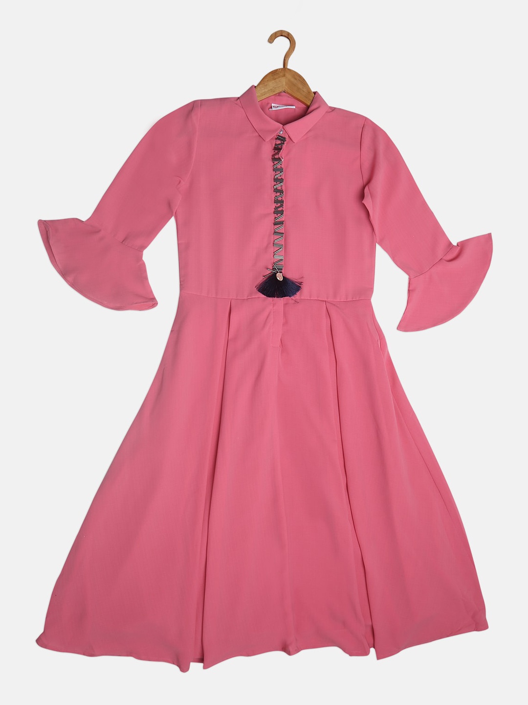 

Peppermint Girls Peach-Coloured Solid Fit and Flare Dress