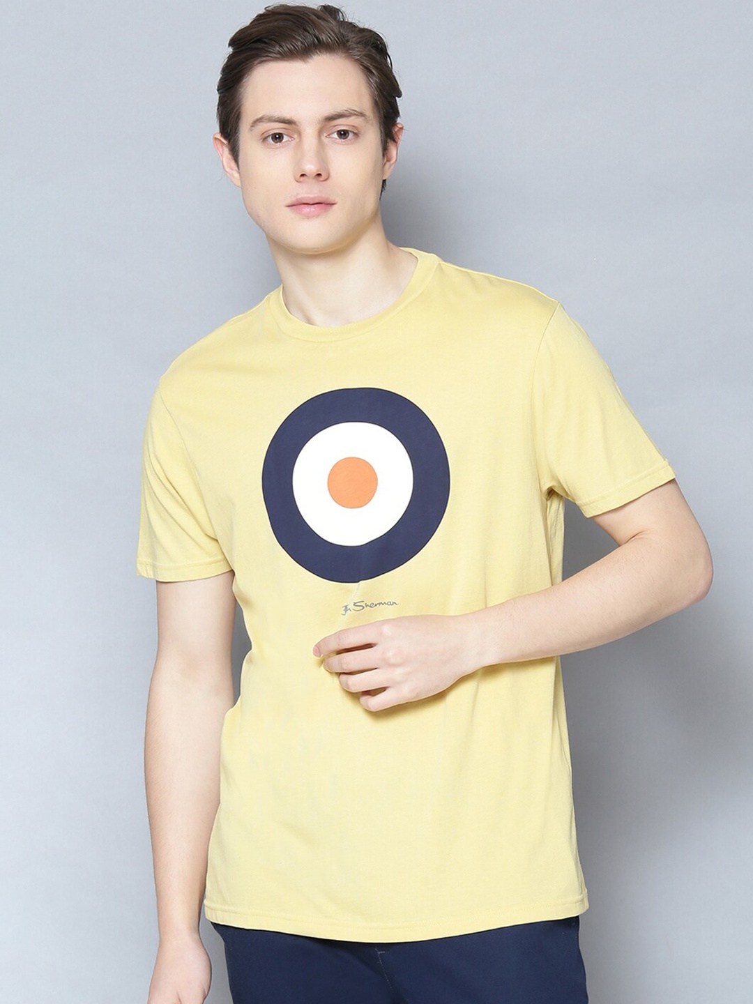 BEN SHERMAN Men Yellow Printed Round Neck T-shirt