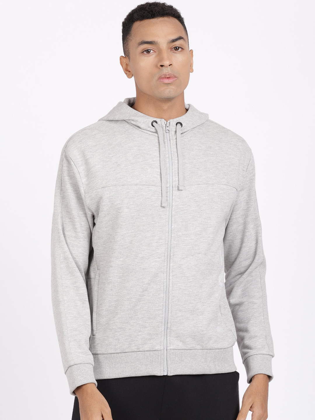 

Head Men Grey Solid Hooded Sweatshirt