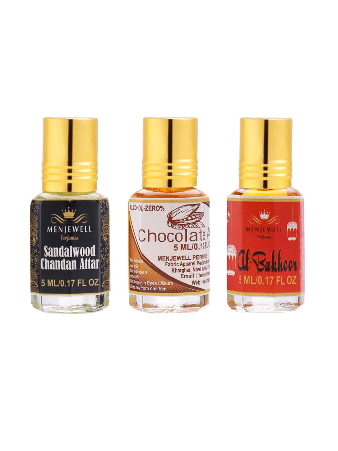 

Menjewell Unisex Set Of 3 Sandalwood Chandan Chocolate & al Bakhoor, Transparent