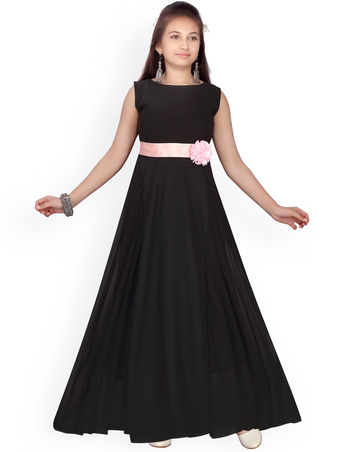 

Aarika Girls Black Self Design Maxi Dress