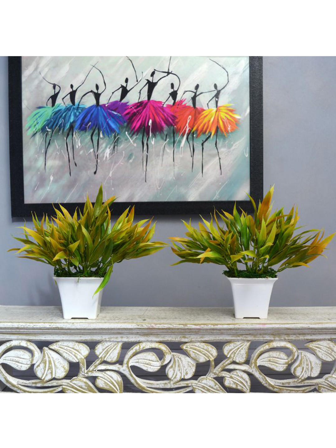 

fancy mart Set Of 2 Artificial Bamboo Leaves In Gamla Pot, Yellow
