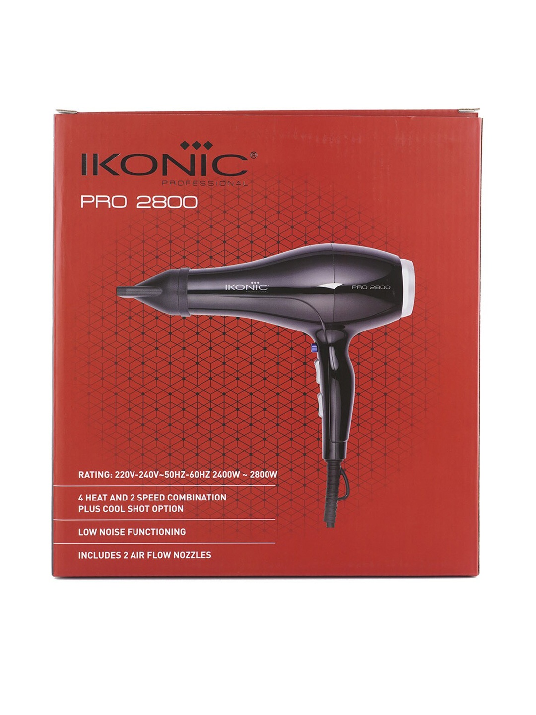 

Ikonic Professional Pro 2800 Hair Dryer with Low Noise Function & Interchangeable Nozzle - Black