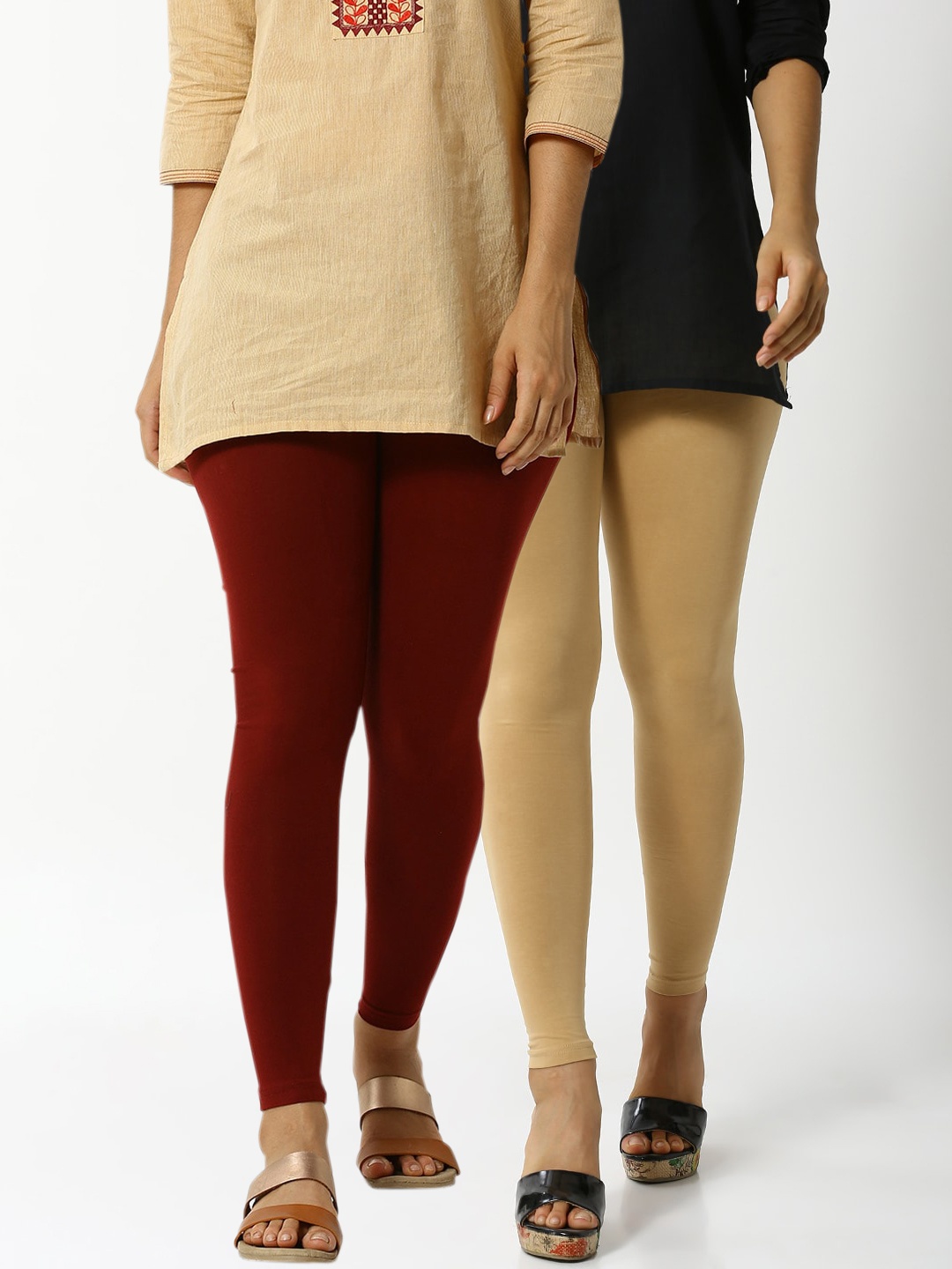 

De Moza Women Pack Of 2 Solid Ankle-Length Leggings, Maroon