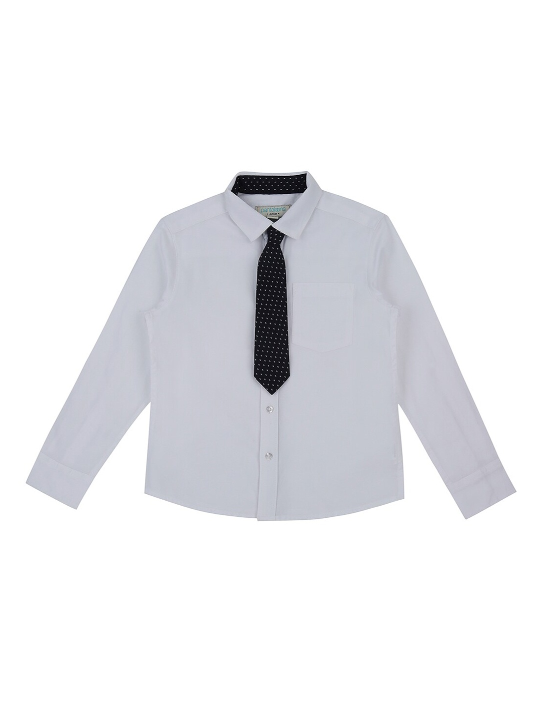 

Pantaloons Junior Boys White Regular Fit Solid Cotton Casual Shirt & Printed Tie