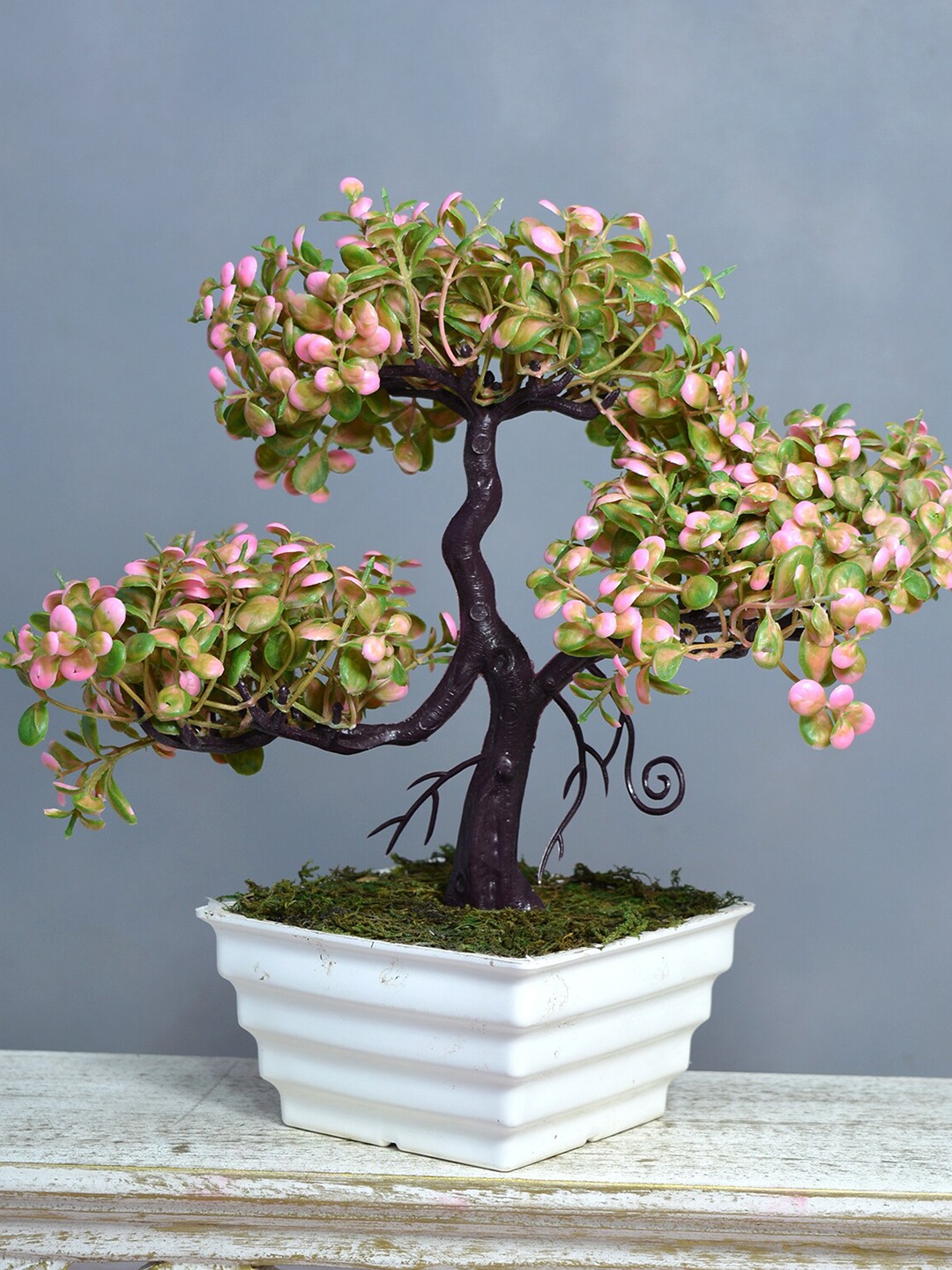 

fancy mart Green & Pink Artificial Bonsai Tree With Topaz Pot