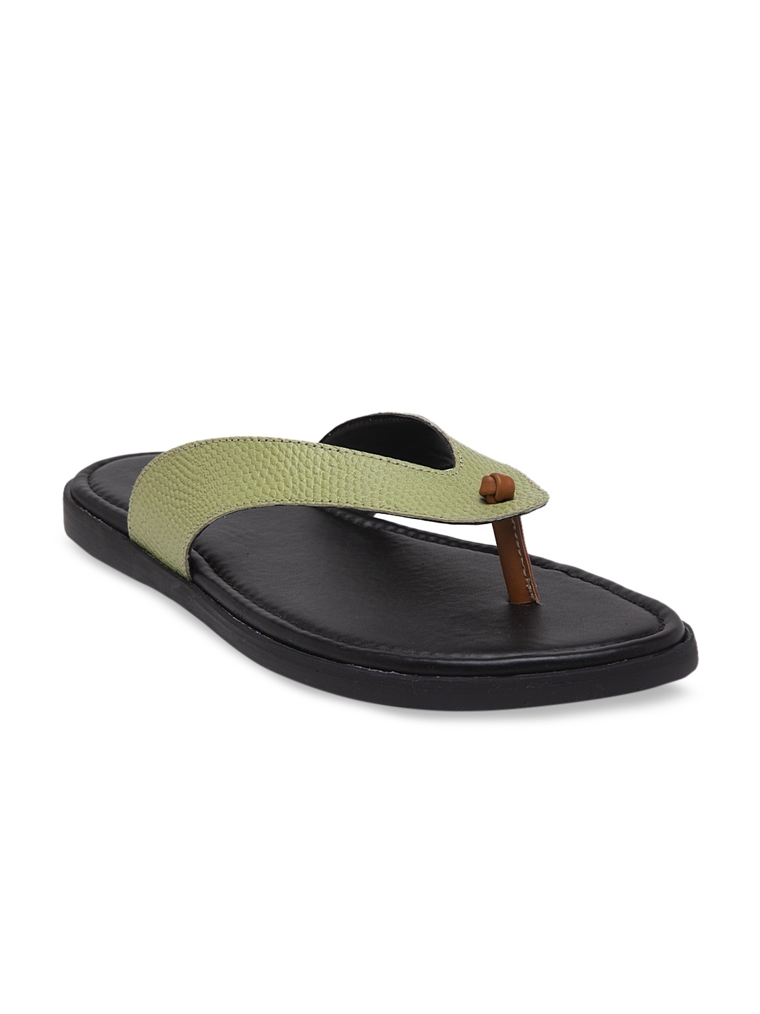 

BEAVER Men Green Leather Comfort Sandals