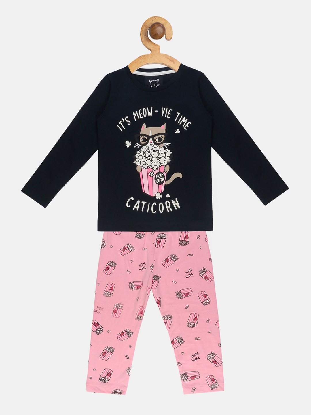 

Lazy Shark Girls Navy Blue & Pink Printed Night Suit