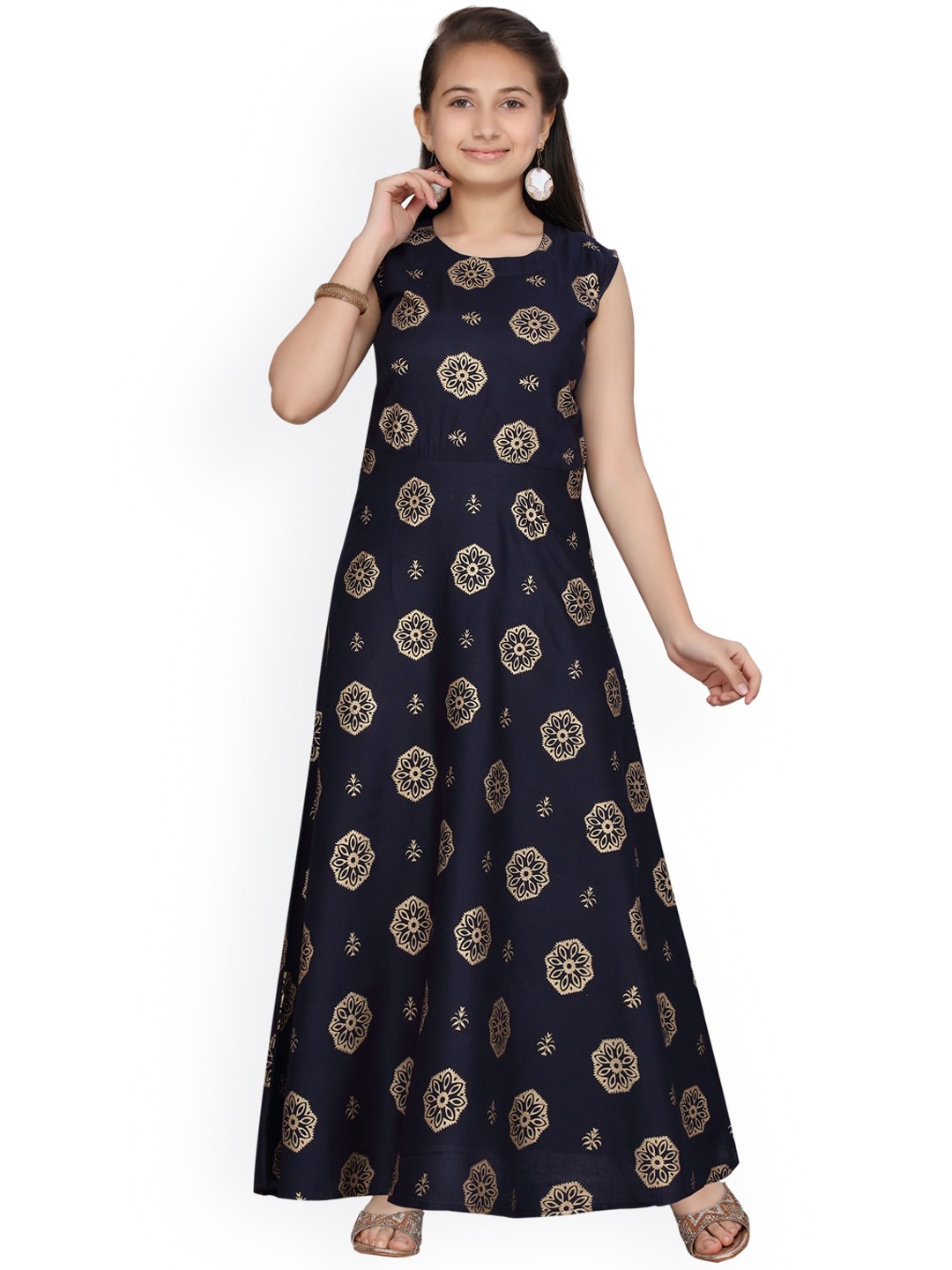

Aarika Girls Navy Blue Printed Maxi Dress