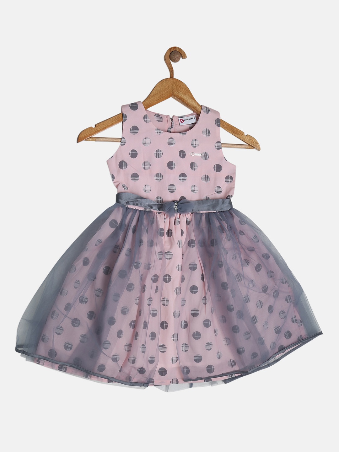

Peppermint Girls Pink & Grey Printed Fit and Flare Dress