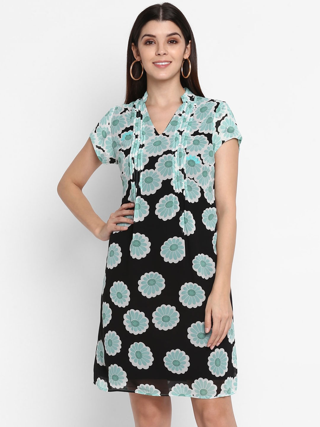

NIZA Women Green Floral Printed A-Line Dress