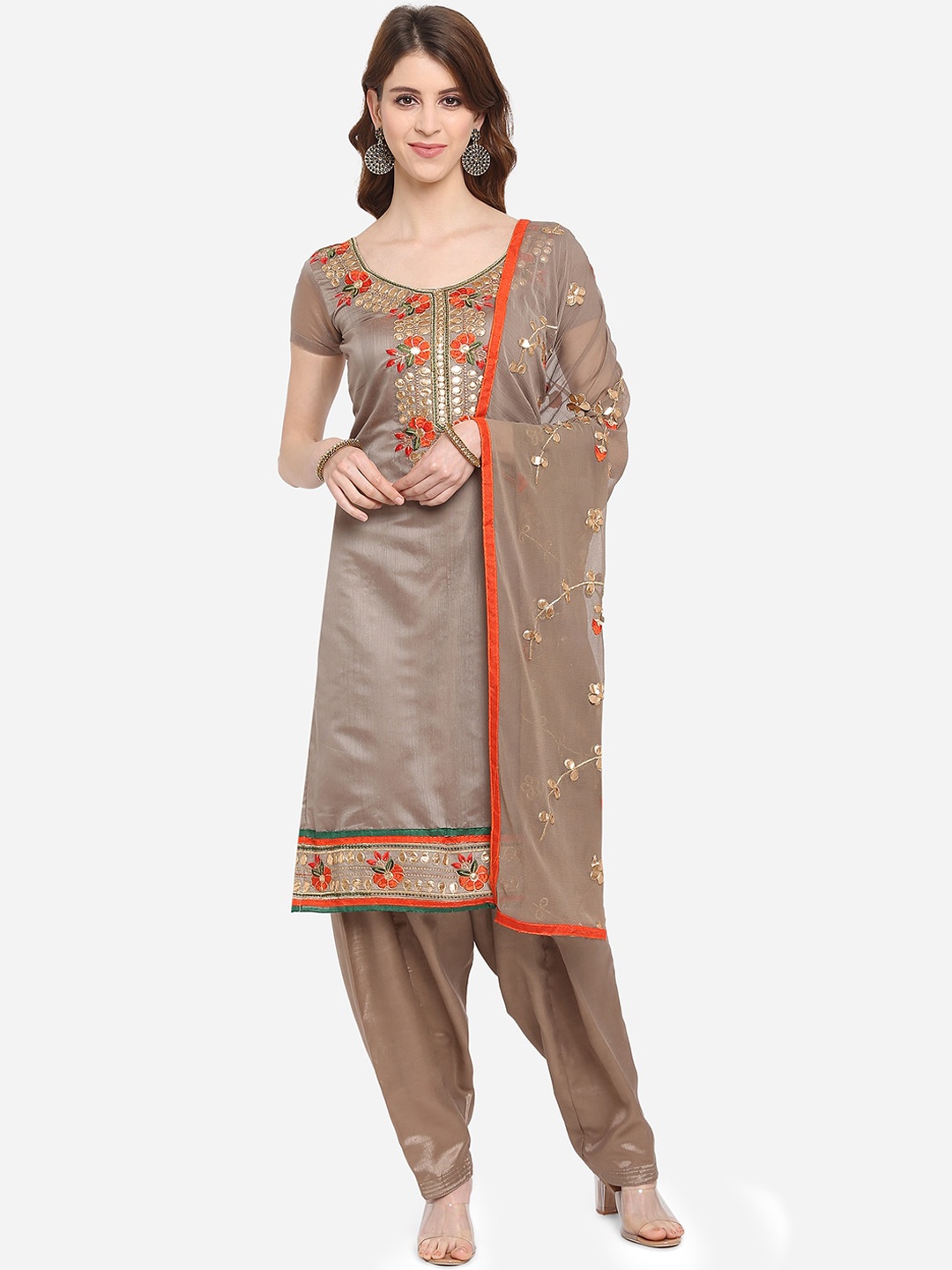 

Ethnic Junction Brown & Orange Silk Blend Unstitched Dress Material