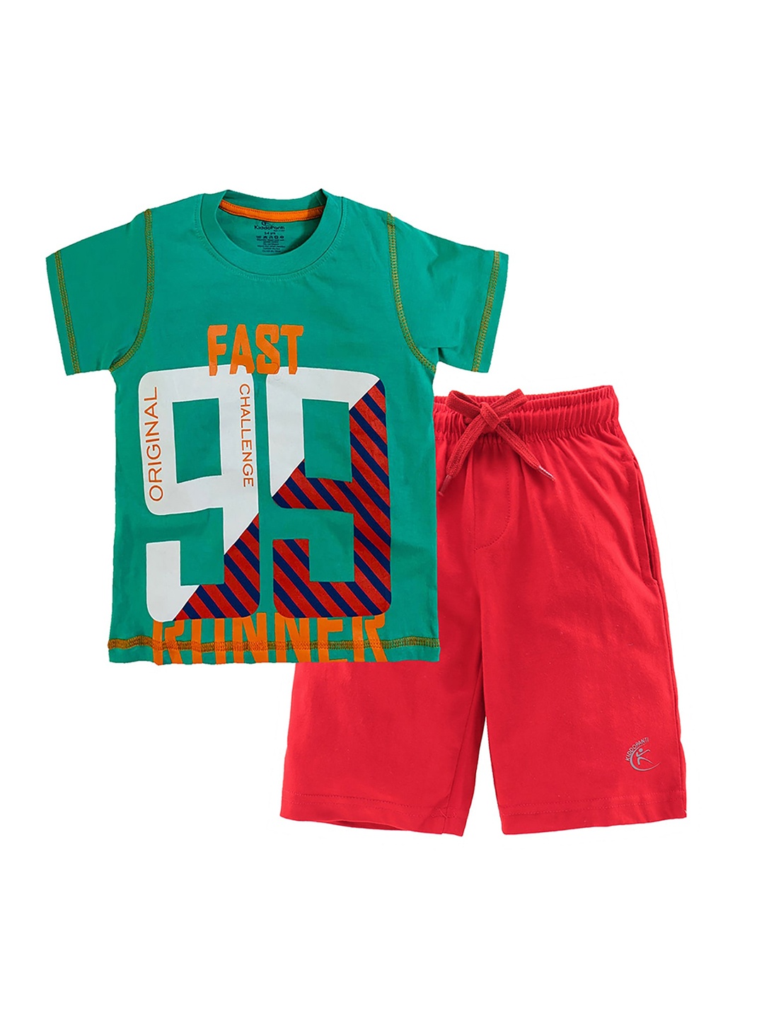 

KiddoPanti Boys Green & Pink Printed T-shirt with Shorts