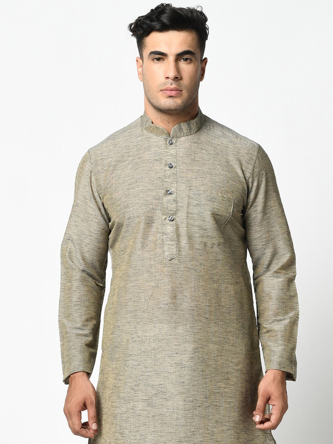 

LAMAAYA Men Grey & Off-White Self Design Kurta with Pyjamas