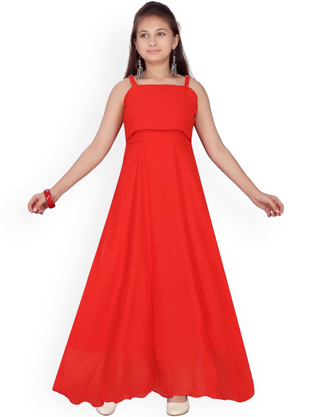 

Aarika Girls Red Solid Maxi Dress