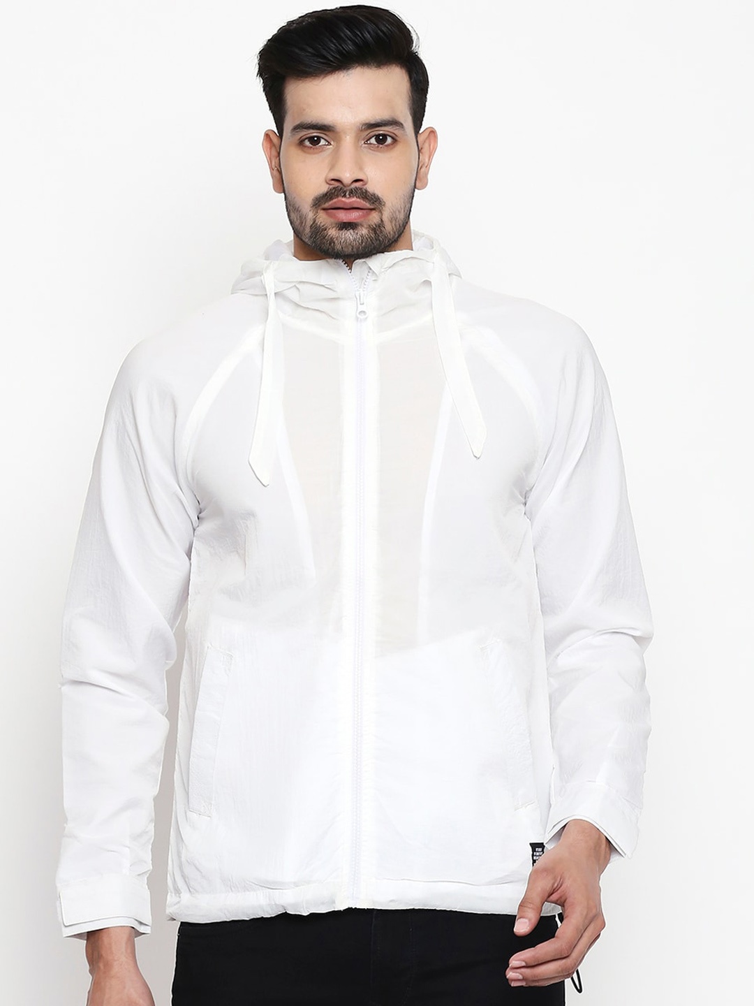 

People Men White & Black Printed Sporty Jacket