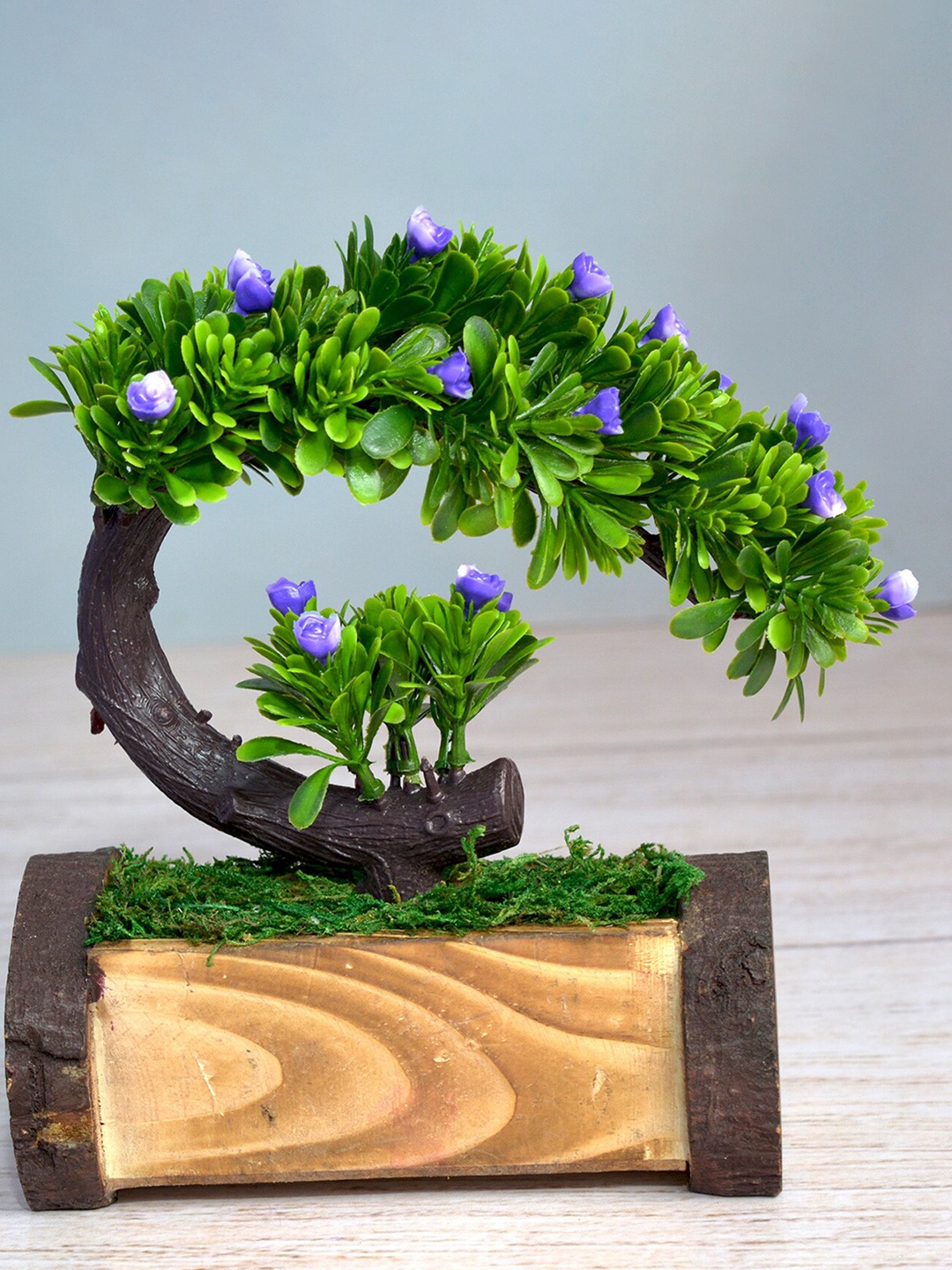 

fancy mart Green & Blue Artificial Bend Bonsai In Buckle Pot