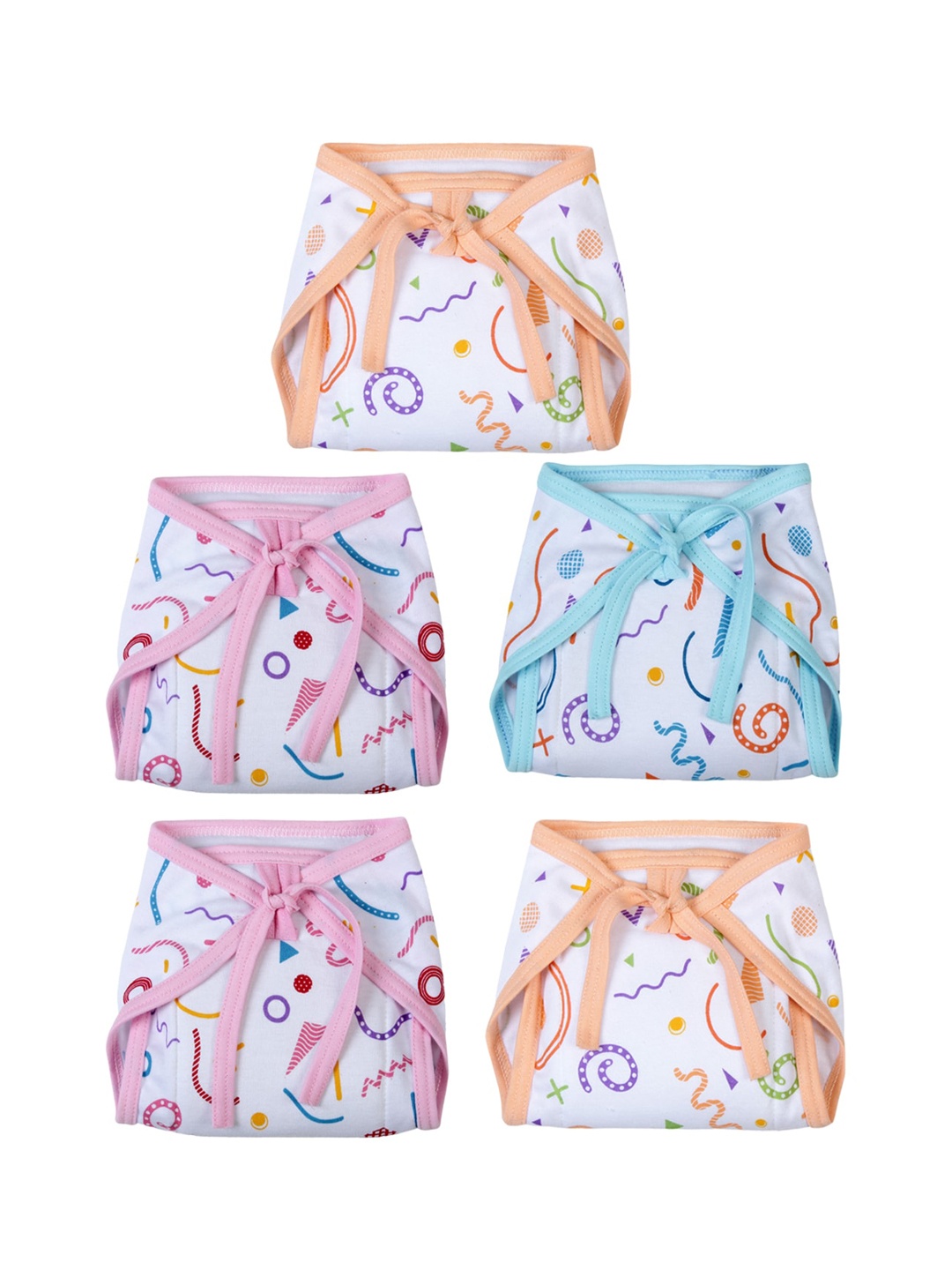 Superminis Infant Kids Pack Of 5 Printed Cotton Nappies, White