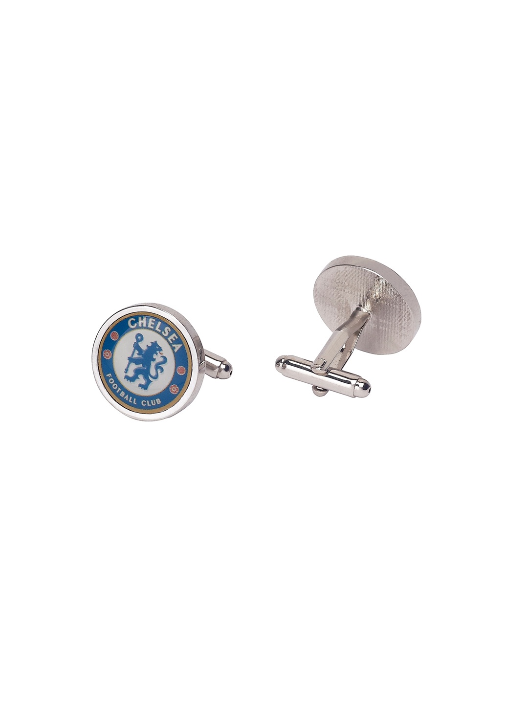 

The Tie Hub Silver-Toned & Blue Round Cufflinks
