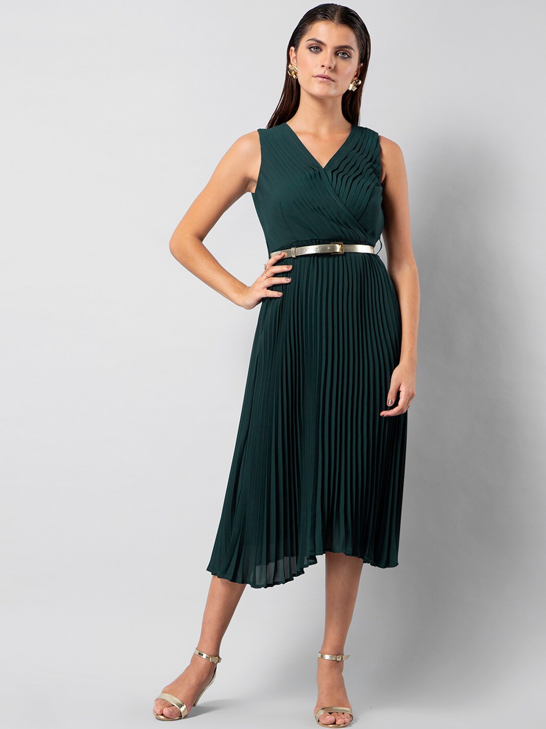 

FabAlley Women Green Self Design Wrap Dress