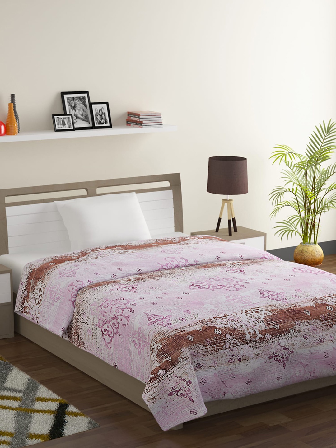

SWAYAM Pink & Brown Ethnic Motifs Mild Winter 150 GSM Single Bed Comforter