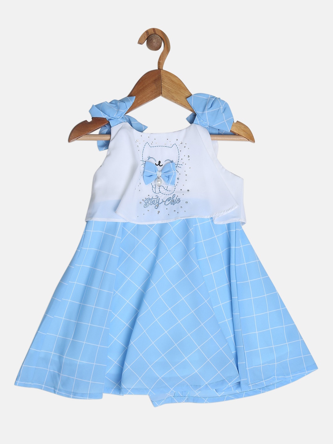 

Peppermint Girls Blue Checked A-Line Dress