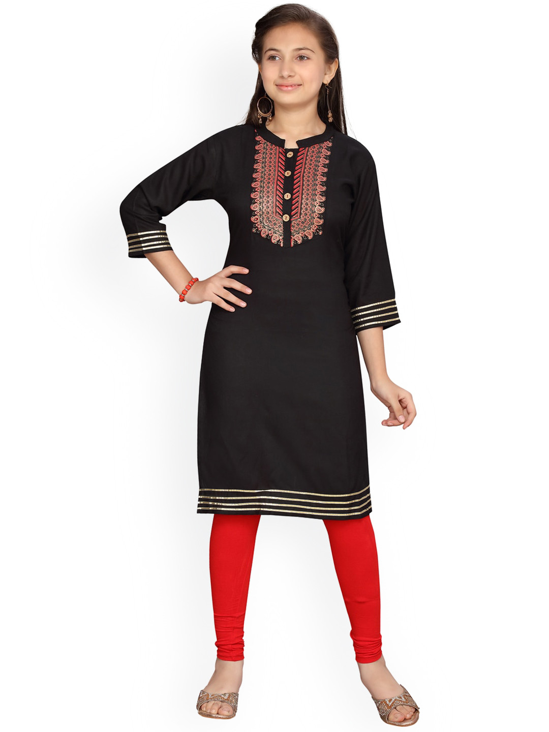

Aarika Girls Black Woven Design Straight Kurta
