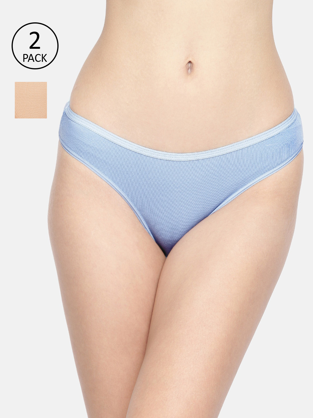 

Inner Sense Women Pack Of 2 Solid Antimicrobial Sustainable Bikini Briefs IMPC004, Blue