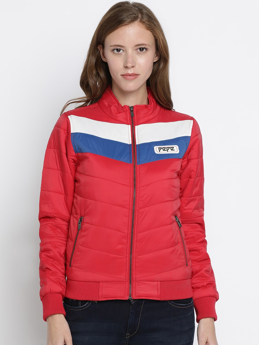 

Pepe Jeans Women Red Colourblocked Puffer Jacket