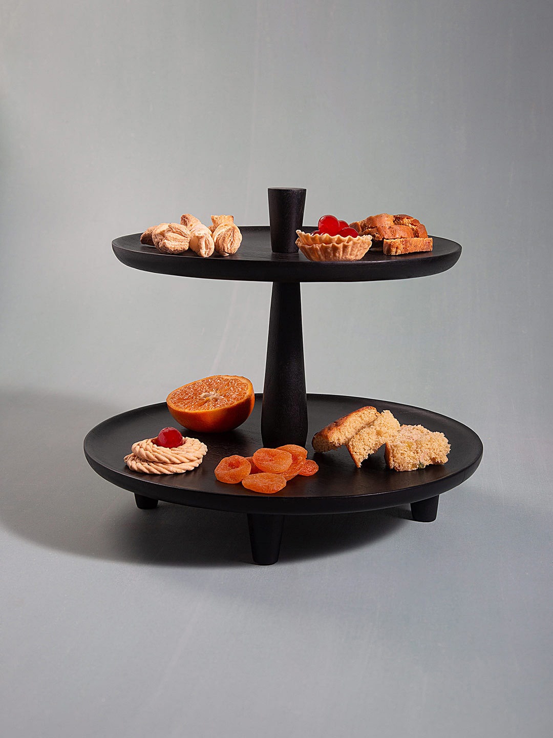 

Ellementry Black Midnight Mango Wood 2-Tier Cake Stand