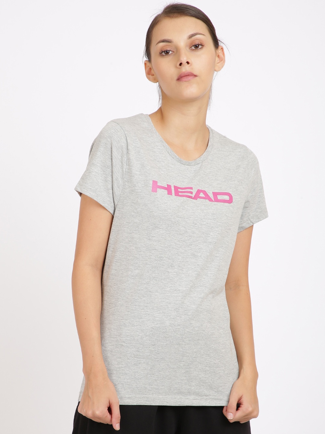 

Head Women Grey Typography Printed Slim Fit Cotton Sports T-shirt