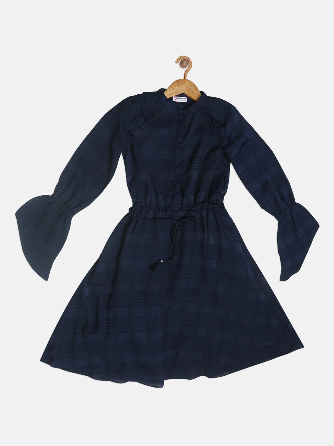 

Peppermint Girls Navy Blue Self Design Fit and Flare Dress
