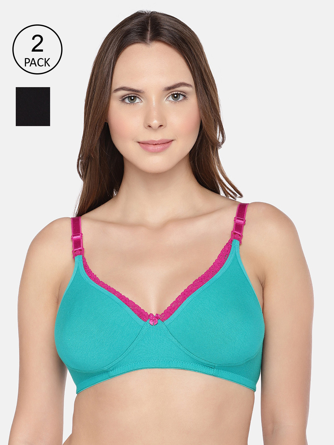 

Inner Sense Sea Green & Black Solid Organic Cotton Maternity Bra Pack of 2 IMB003B_3C-