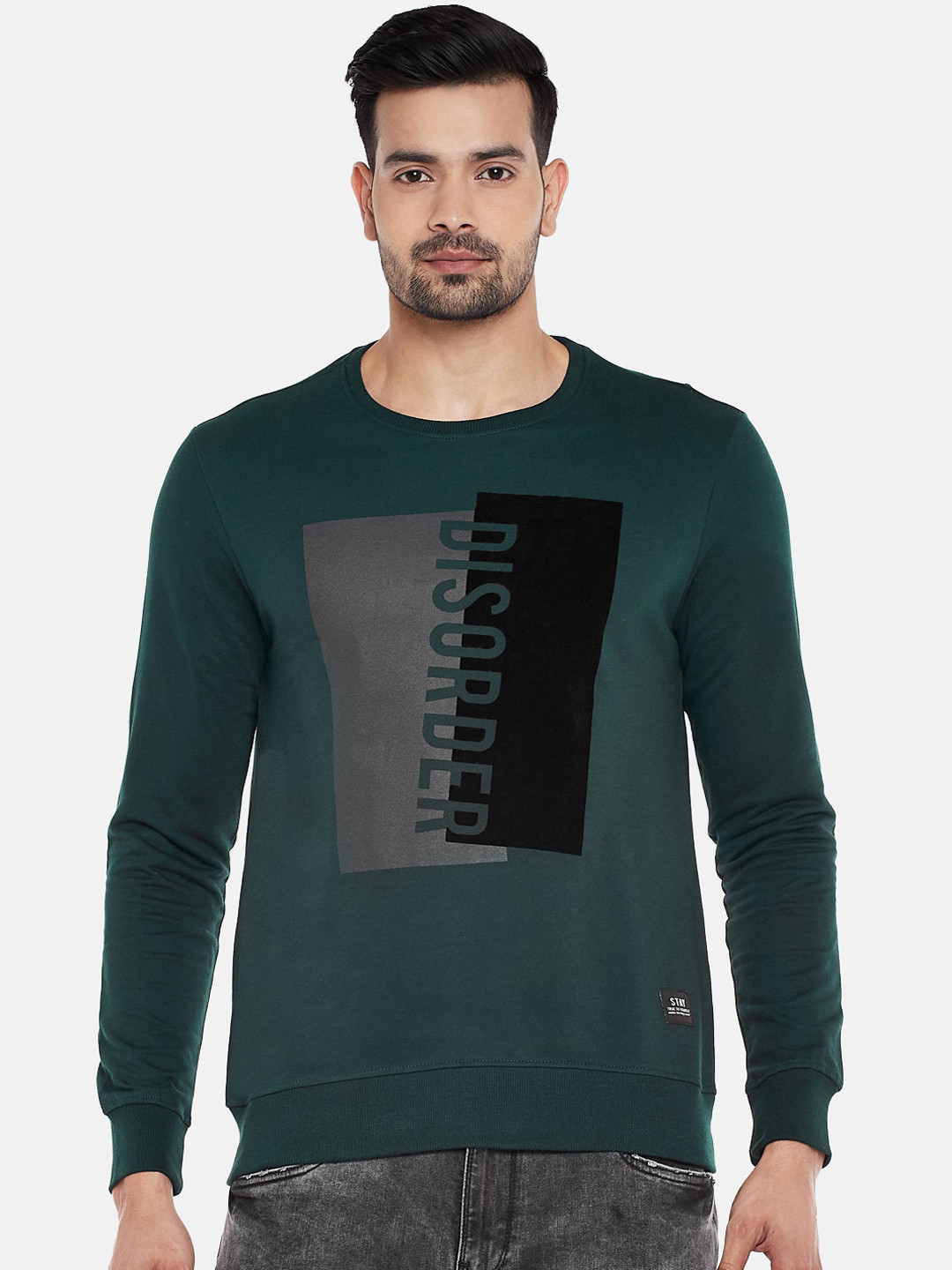 

People Men Green Printed Sweatshirt