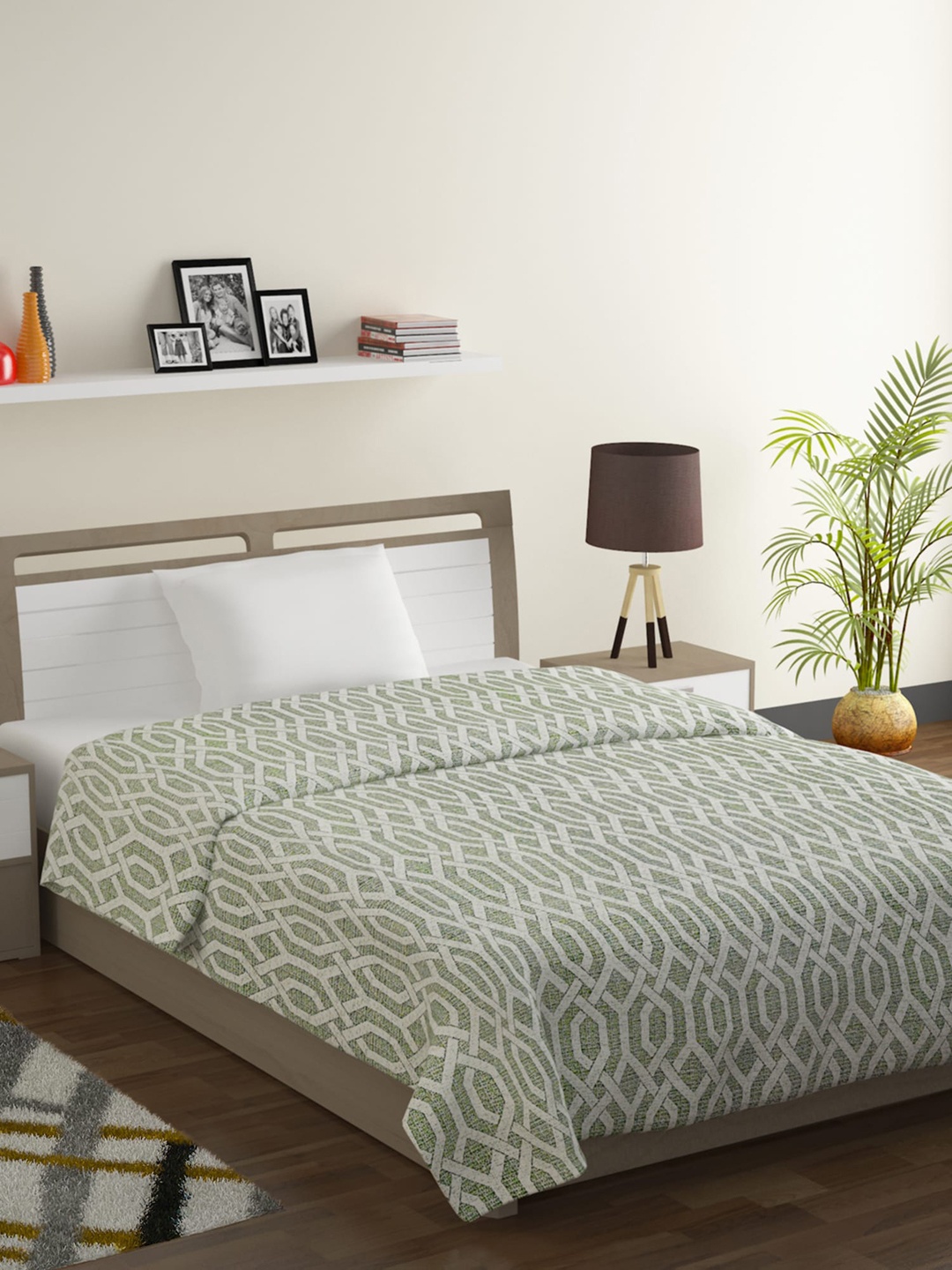 

SWAYAM Green & White Geometric Mild Winter 150 GSM Single Bed Comforter