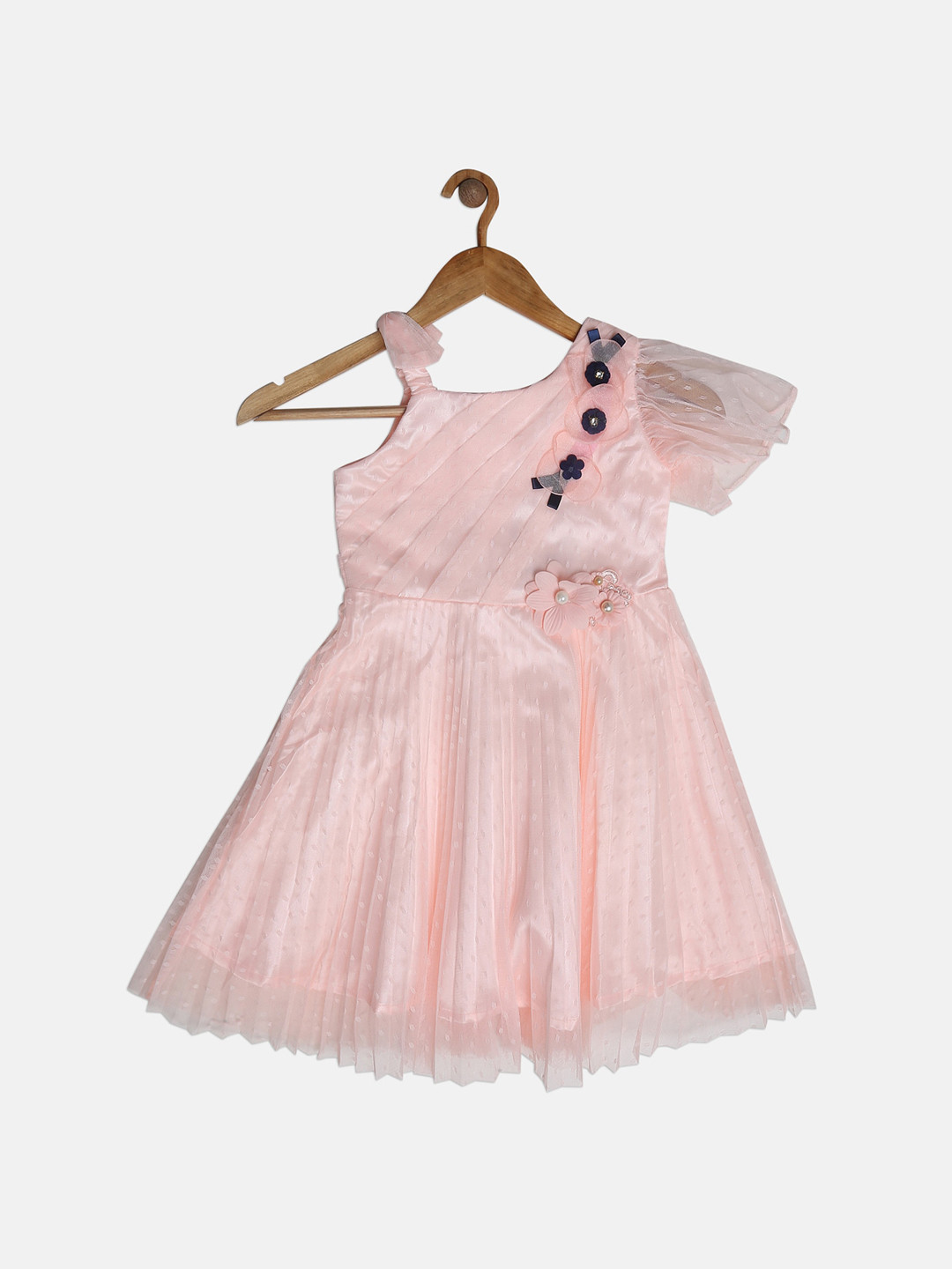 

Peppermint Girls Peach-Coloured Self Design Fit and Flare Dress