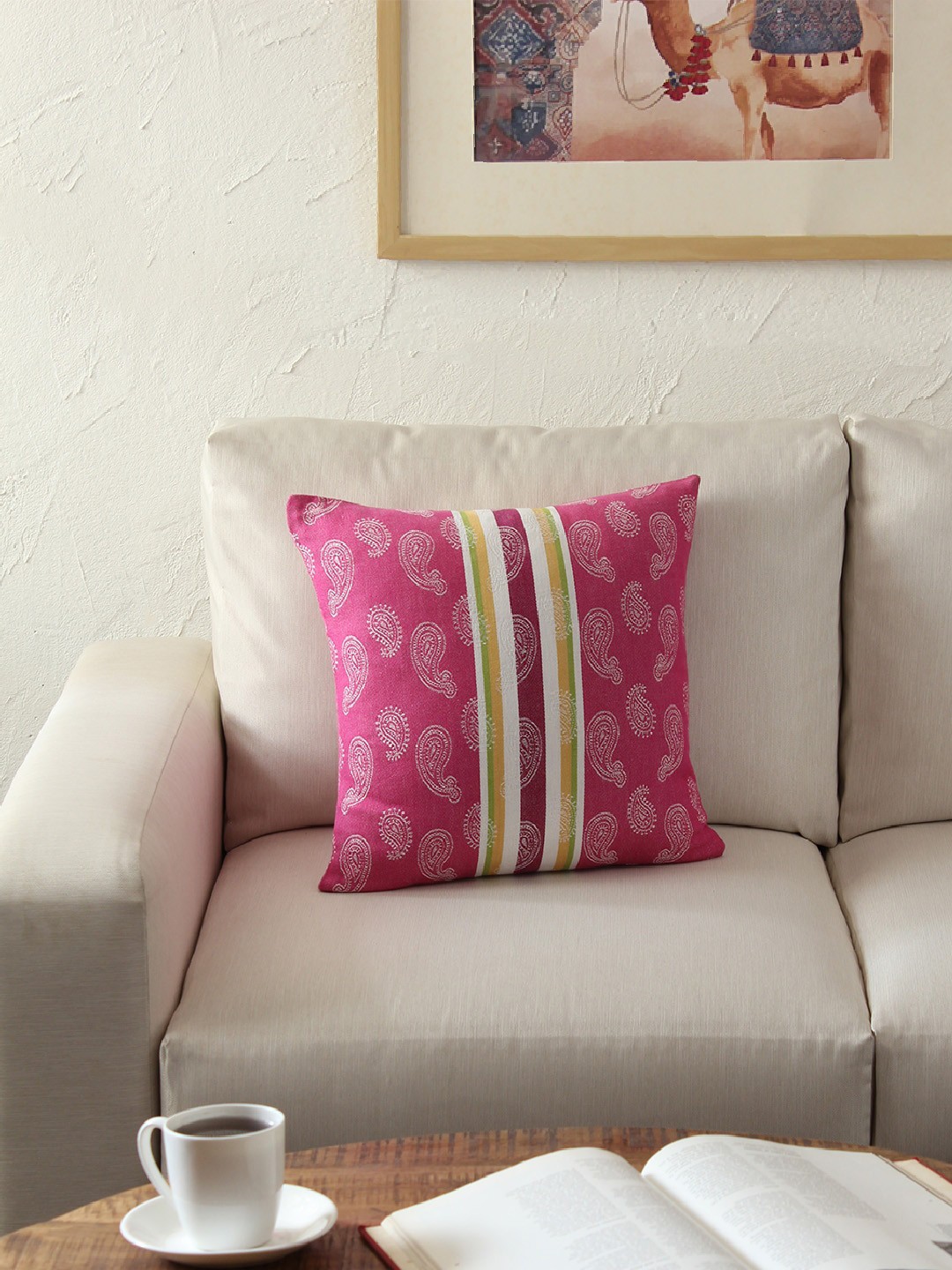 

House This Pink & White Set of Single Ethnic Motifs Square Cushion Covers