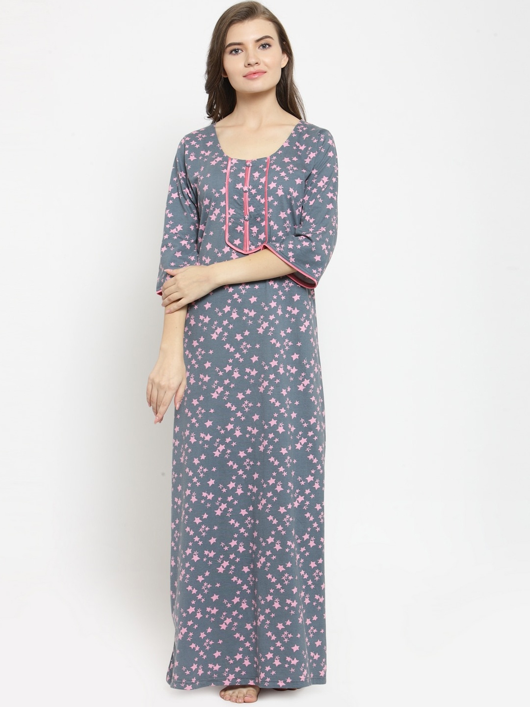 

Claura Grey & Pink Printed Nightdress