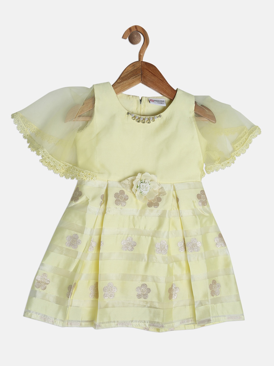 

Peppermint Girls Yellow Printed Fit and Flare Dress