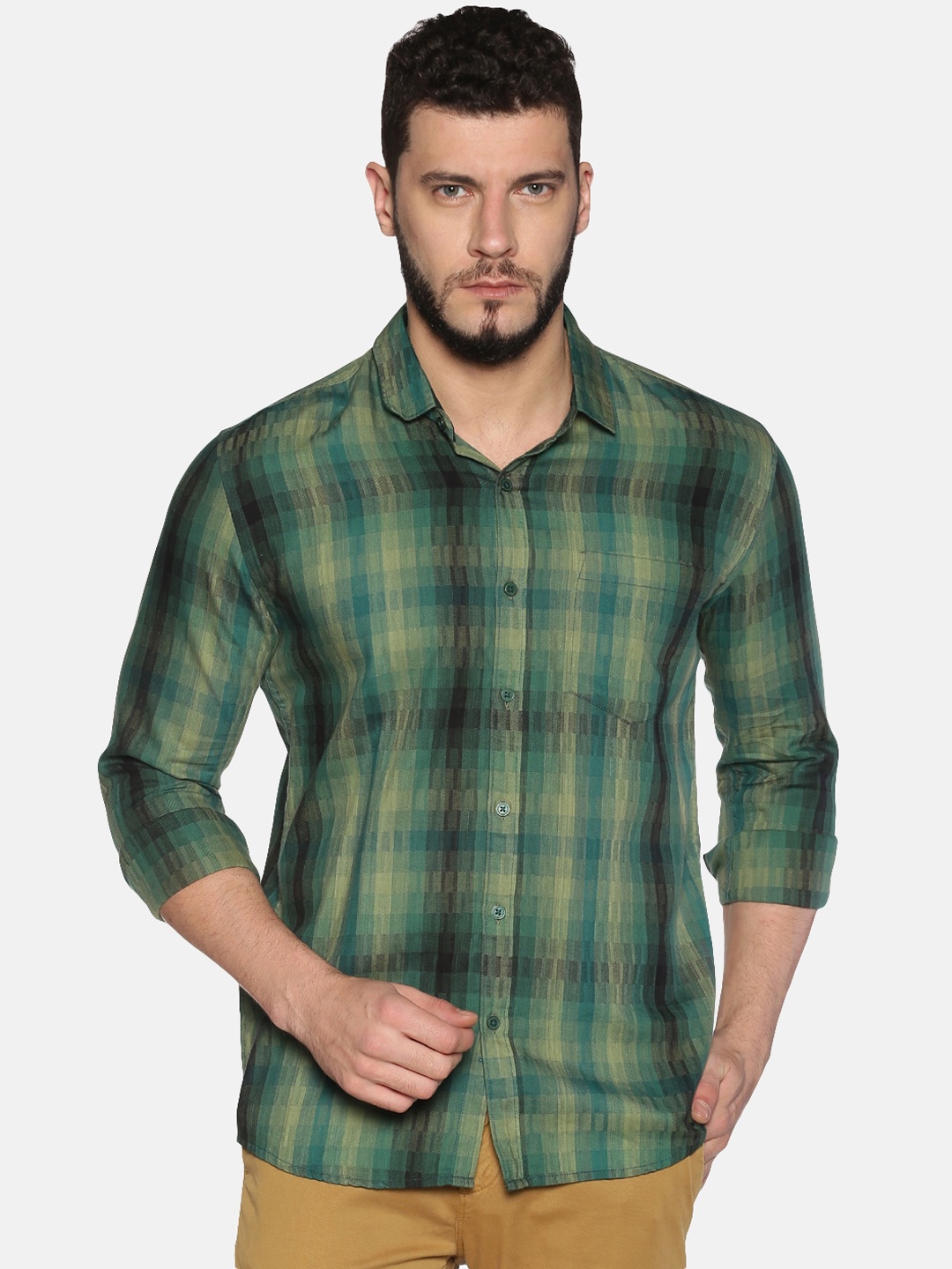 

UrGear Men Green Slim Fit Checked Casual Shirt